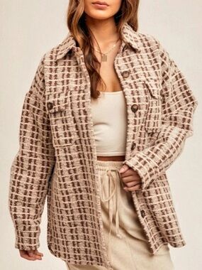 Hem & Thread Checkered Jacket in Brown & Cream Size Medium